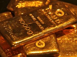 FILE PHOTO: Gold bars are displayed at a gold jewellery shop in the northern Indian city of Chandigarh
